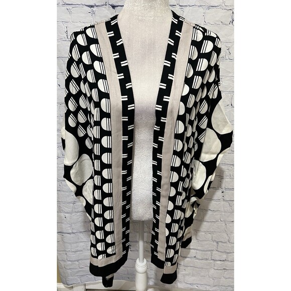 Chico's Sweaters - Chico's Chicos Rayon Black & White Geometric Mixed Print Kimono Size S/M